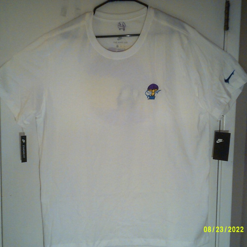NEW NIKE BASKETBALL "Peace Love Basketball Tee" MEN'S WHITE PURPLE T-SHIRT 2XL